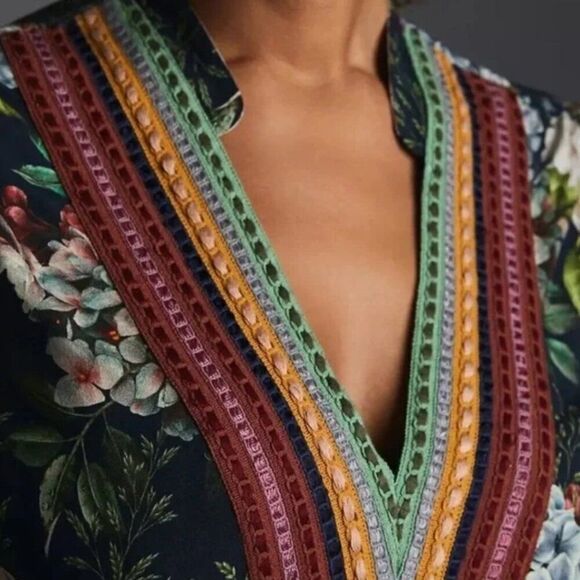 Bl^nk London X Anthropologie NWOT Stephanie Dark Floral Embroidered V-Neck Top - Picture 3 of 6